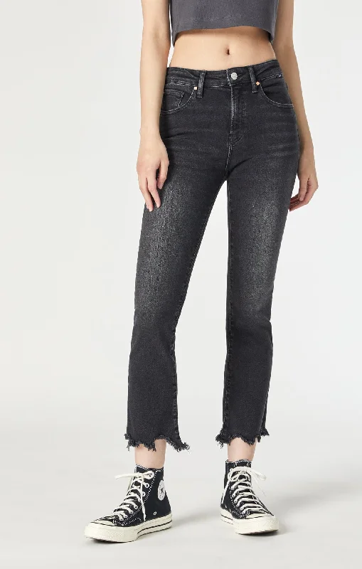 Anika Cropped Raw Hem Flare Jeans Stylish High-Waist Jeans