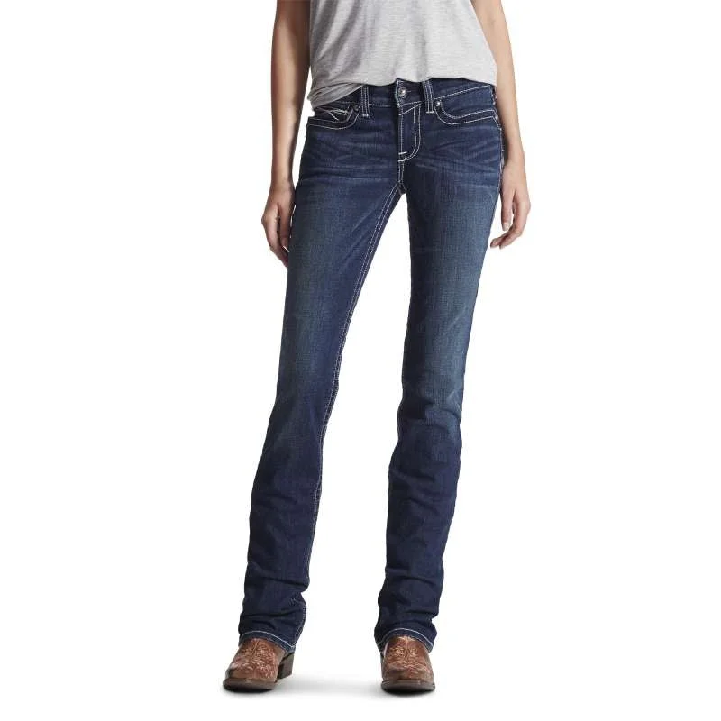 Ariat Ladies Real Straight Icon Ocean Jeans Long Comfortable Folded Hem Jeans