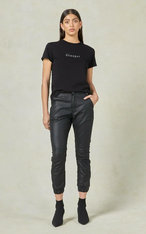 Coated Denim Black Cuffed Jeans Cozy Wide-Legged Jeans