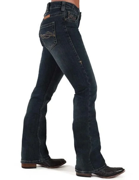 Cowgirl Tuff Womens Don't Fence Me In Dark Wash Cotton Blend Jeans Trendy Flared Leg Jeans