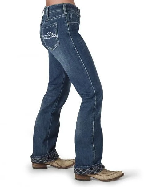 Cowgirl Tuff Womens Edgy Flannel Medium Wash Cotton Blend Jeans Casual Bootcut Ripped Jeans