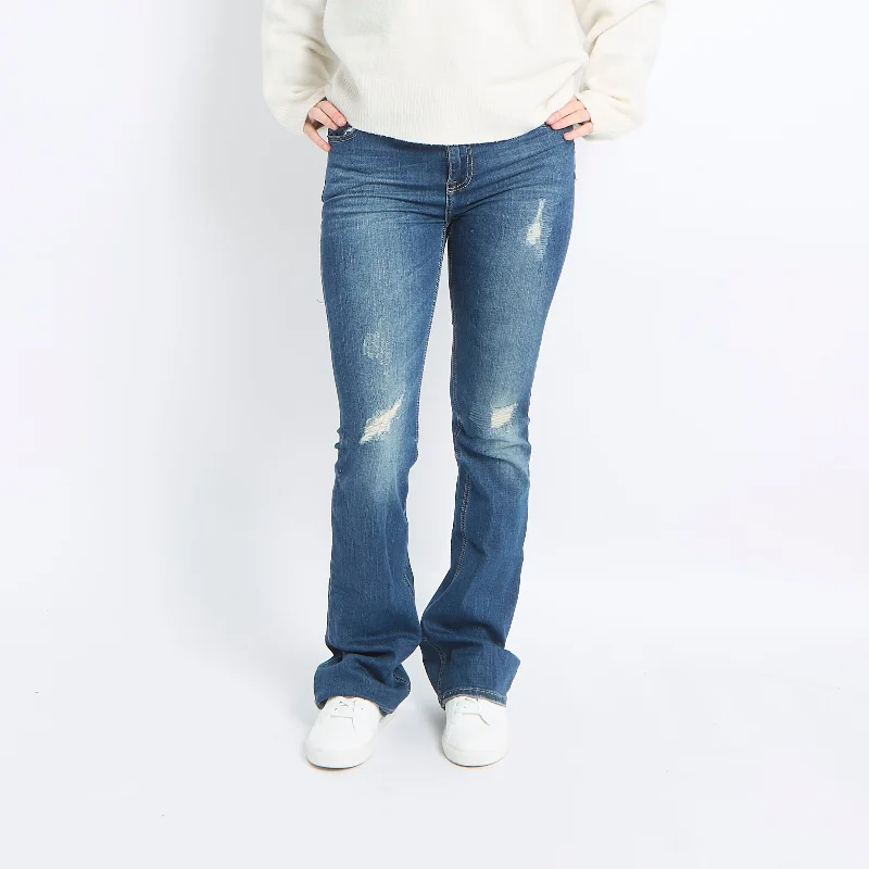 Distressed Flared Jeans - UK 8 Fashionable Straight Cut Jeans