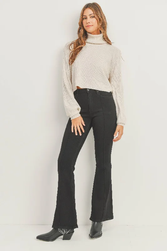 JBD | Pintuck Classy Flare Black Jeans Comfortable Dark Wash Jeans