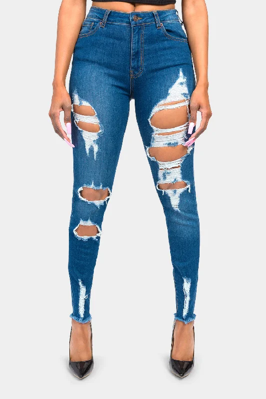 High Rise Destroyed Skinny Jeans Trendy Acid Wash Skinny Jeans