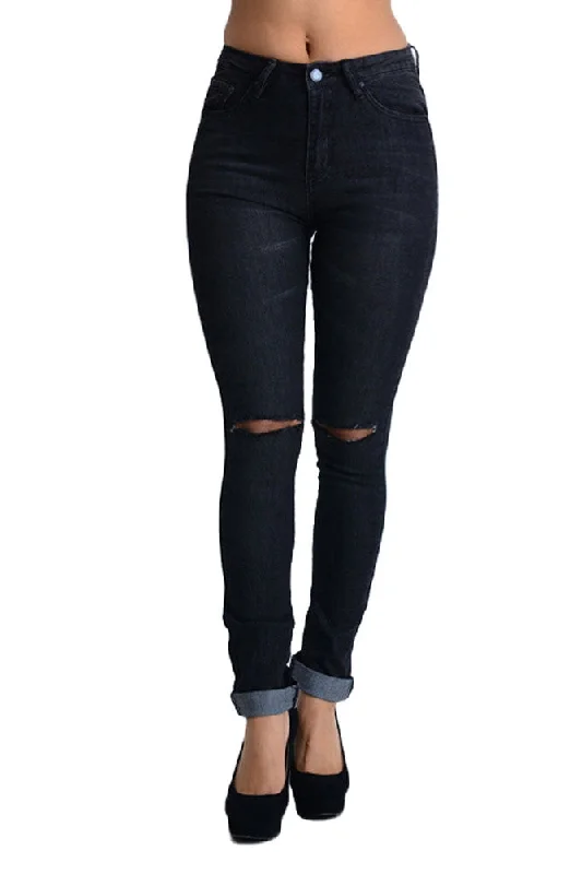 High Waisted Ripped Skinny Fit Jeans Trendy Plus Size Jeans