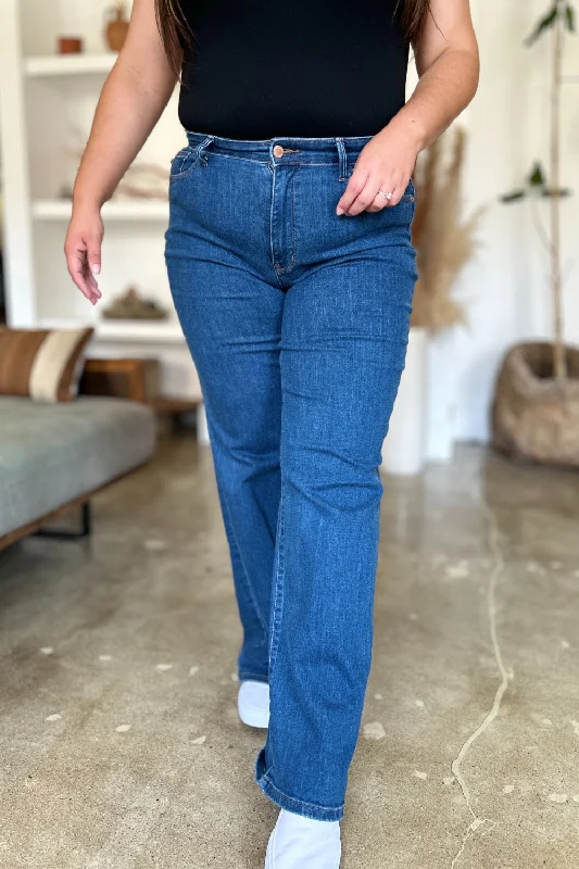 Judy Blue Full Size High Rise Straight Jeans Stylish Acid-Wash Jeans