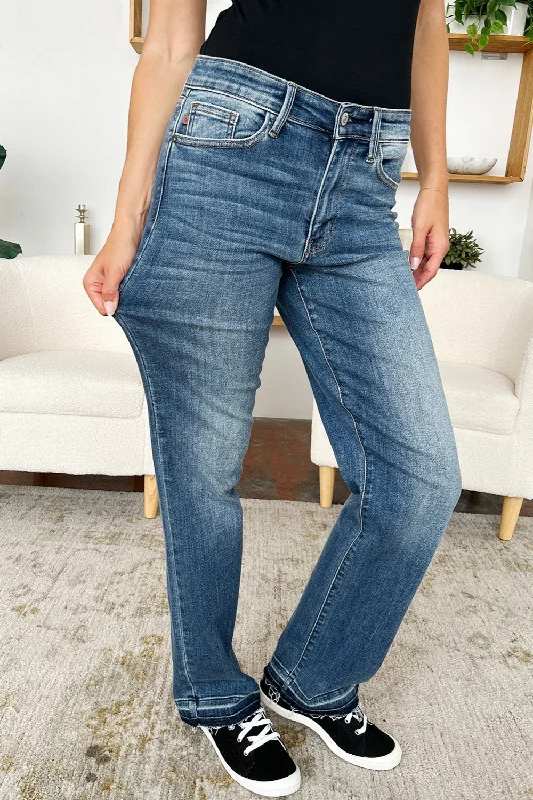 Judy Blue Full Size Mid Rise Release Hem Jeans Stylish High-Rise Mom Jeans