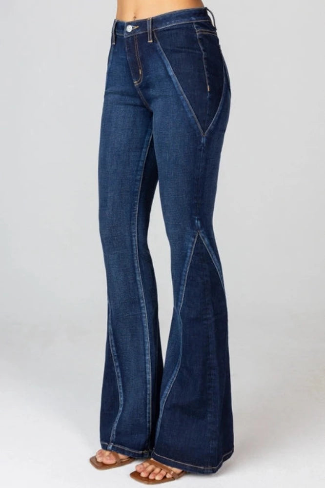 Miss Me High-Rise Slim Flare Jeans Fashionable Frayed Hem Denim