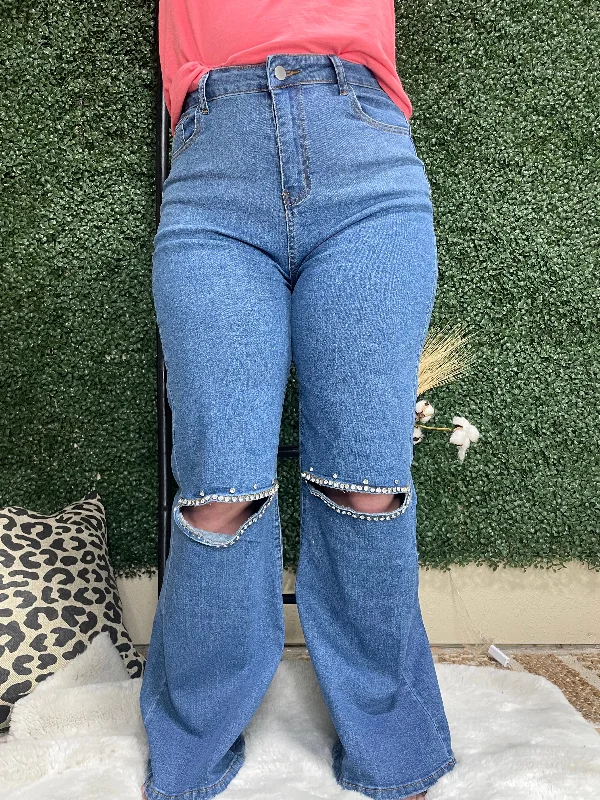 Princess Denim Bedazzled Jeans Casual Bootcut Ripped Jeans