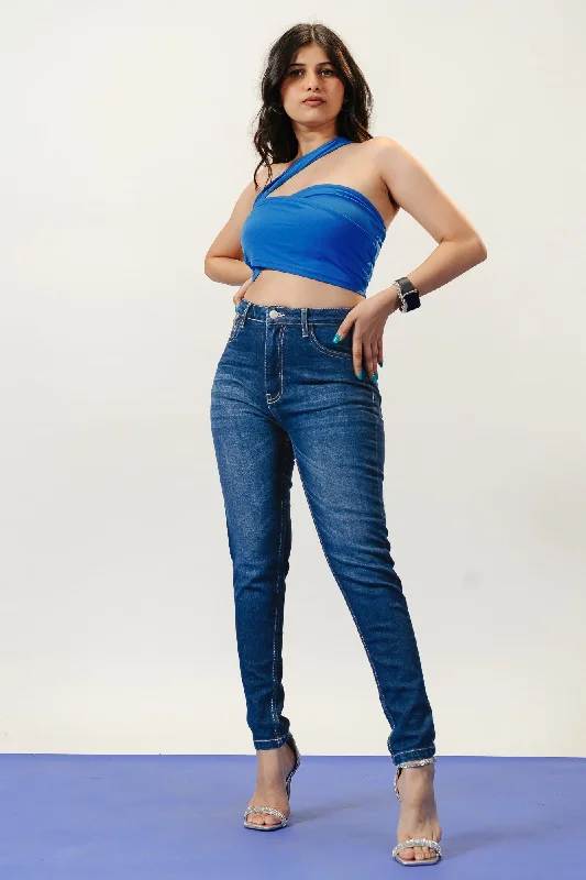 Rich Indigo Skinny Jeans Chic Cropped Jeans