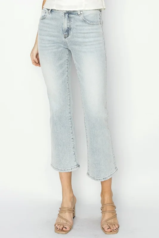 RISEN Full Size Mid Rise Cropped Flare Jeans Comfortable Full-Length Denim Jeans