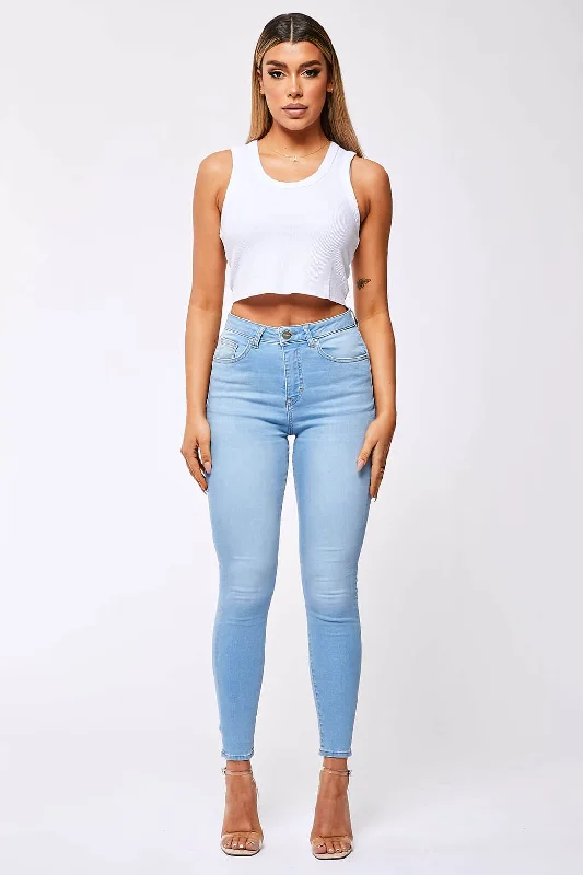 SKINNY JEANS - WASHED PALE BLUE Cozy Stretch High-Waist Jeans