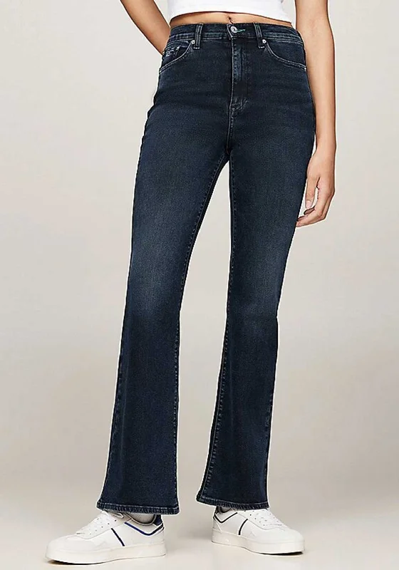 Tommy Jeans Sylvia High Waisted Flared Jeans, Dark Denim Classic Black Denim Jeans