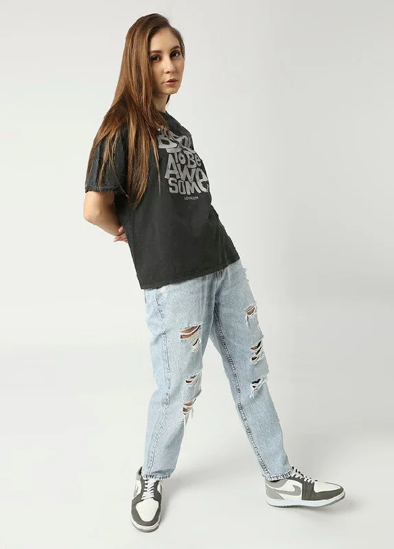 Light Blue Valencia Mom Jeans Comfortable Distressed Straight-Leg Jeans