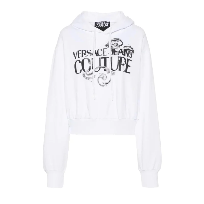 Versace Jeans Couture Watercolour Couture Logo White Hoodie Stylish Paperbag Waist Denim