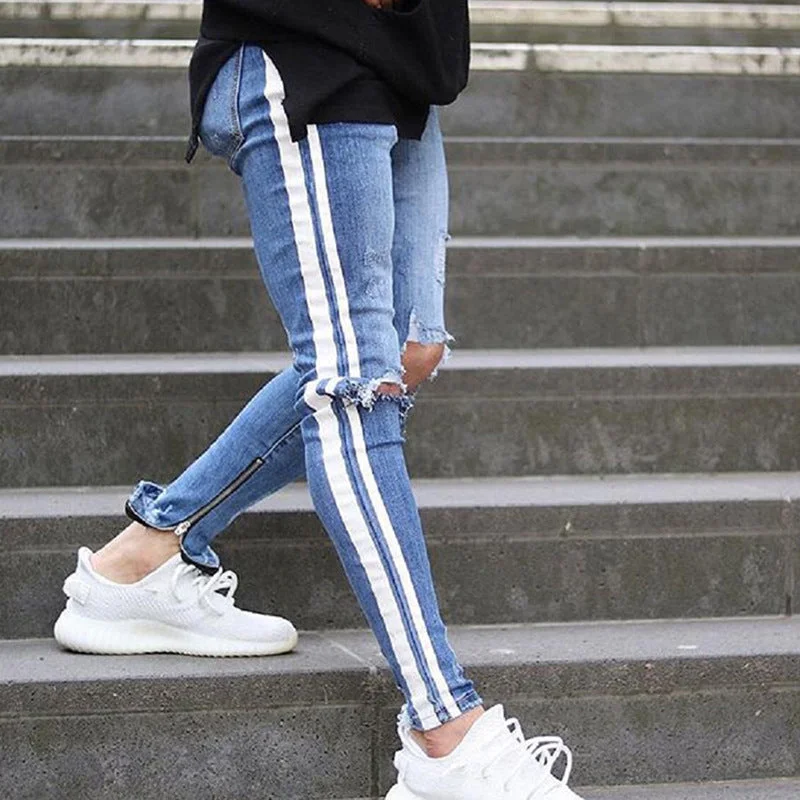 Women Fashion Skinny Jeans Stylish Stone-Wash Denim Jeans