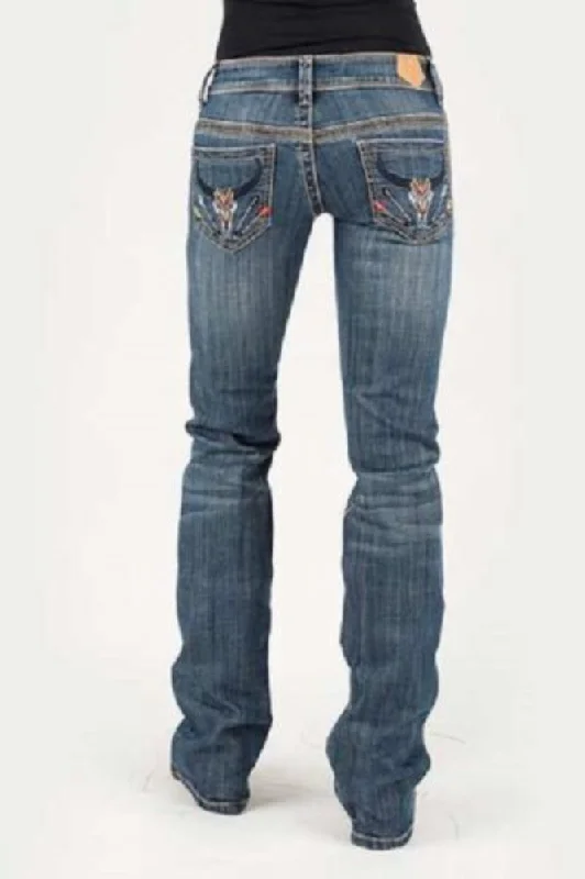 Women's Tin Haul DOLLY FIT DENIM JEANS w/ AZTEC STEER POCKETS Comfortable Stretch Fit Jeans